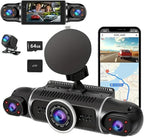 360° Dash Cam Front and Rear View 4 Channel Dash Cam FHD 1080Px4, Inside/Back 170°+2x150°+170° Wide Angle, Free 64GB Card, Built-in WiFi GPS, Night Vision,APP,G-Sensor with 24/7 Parking Mode