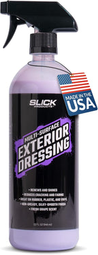 Slick Products Multi-Surface Exterior Dressing – Restores, Protects & Shines Vinyl, Rubber & Plastic – Non-Greasy Silky Finish with Fresh Grape Scent – 32 oz.