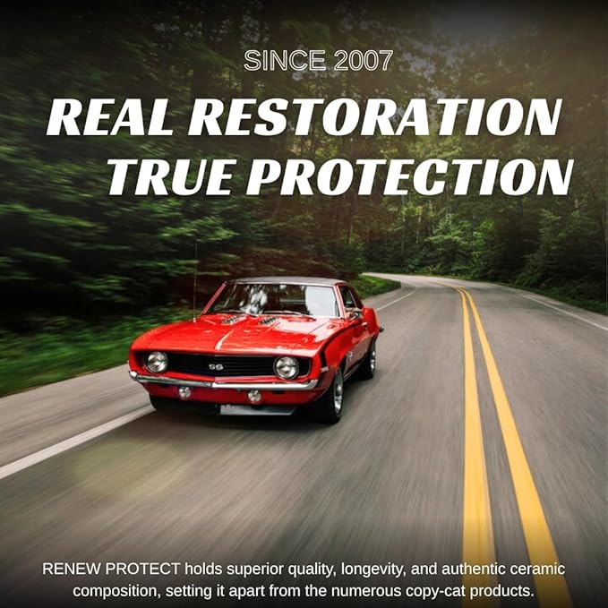 RENEW PROTECT - SATN - Real Restoration & True Protection, Dry-Seal Protectant for Tire & Trim, Low- Mid Shine, Mats - RV- Motorcycle-Safe, Acrylic Ceramic-Hybrid Protectant, Wash-Proof, 5 min 16oz