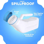 Female Urinal Spill Proof 32 oz (2 Pack)- Urinal for Women & Men - Pee Funnel - Unisex Bed Pan - Portable Urinals for Women - Sturdy Female Urination Device for Car Travel, Road Trip Essentials