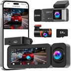 Dash Cam Front and Rear, 4K+2.5K+1080P with 170° Fisheye Lens, Full HD Dash Camera for Cars, 5GHz WiFi, IR Night Vision, WDR, 64GB Card Included, 24/7 Parking Mode, G-Sensor & Loop Recording（D7）