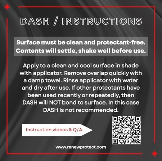 RENEW PROTECT, DASH - Permanent Ceramic-Hybrid Protectant for Interiors, 100% Color Restorer, Coated Leather, Vinyl, Sticky Dash Repair, Low-Glare, UV Block, Dry-Seal-Safe | Interior Protection