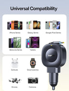 Baseus Ultra-Mini Retractable Car Charger USB C, 60W Fast Charging Car Charger with Retractable USB C Cable for iPhone 17 16 15 Pro Max, Samsung Galaxy S25 Ultra, Android, iPad, AirPods