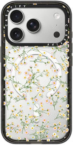 CASETiFY Impact iPhone 17 Pro Case [Slim/Compatible with Magsafe / 8.2 ft. 4X Military Grade Drop Protection] - Pressed Flowers Dainty - Clear Black