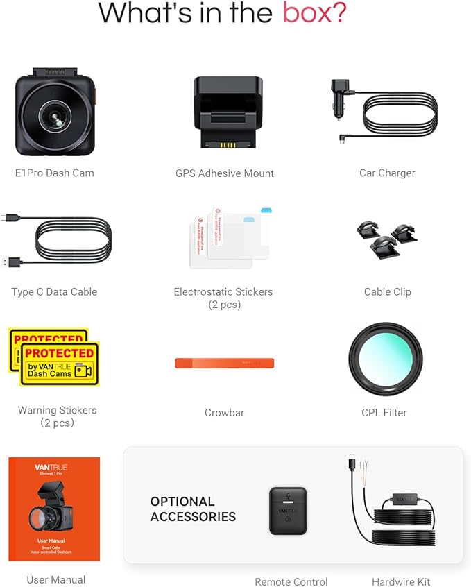 Vantrue E1 Pro 4K Mini Dash Cam Front, STARVIS 2 PlatePix HDR Night Vision Car Camera, Built-in 5G WiFi GPS, 1.54'' IPS Screen, Voice Control, Parking Mode, Support 1TB Max (Renewed)