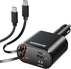 SUPERONE Retractable Car Charger for iPhone with Dual Type C Cables, 4 in 1 USB C Car Charger Adapter with 69W Fast Charging Compatible with iPhone 17 16 15 14 13 12 11 Pro/XS/XR/SE/iPad/Airpods