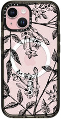 CASETiFY Impact Case for iPhone 15 [8.2ft 4X Military Grade Drop Protection/Compatible with Magsafe] - Botanical Jasmine - Clear Black