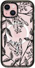 CASETiFY Impact Case for iPhone 15 [8.2ft 4X Military Grade Drop Protection/Compatible with Magsafe] - Botanical Jasmine - Clear Black