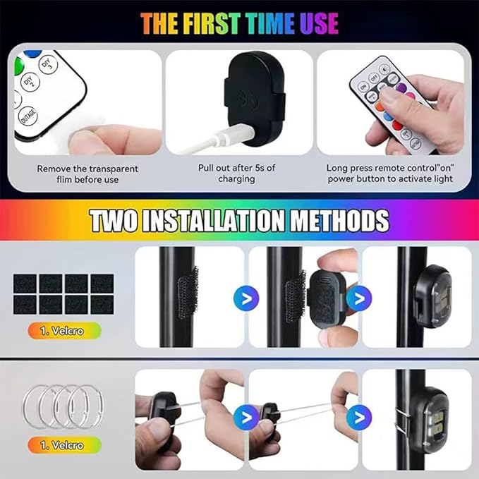 12PCS Upgraded 4LEDs Wireless LED Strobe Lights with Remote Control，High Brightness 8 Colors Type-C Interior Car Lights Anti-Collision Warning Lights for Car Interior Drone Bike Motorcycle