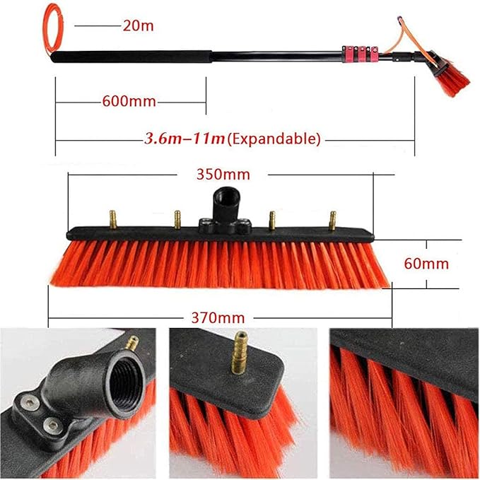 Telescoping Extension Pole with Water Fed Brush – Adjustable Window Cleaner for Solar Panels Roofs Decks RVs – Long Reach Telescopic Cleaning Tool for Easy Outdoor Cleaning
