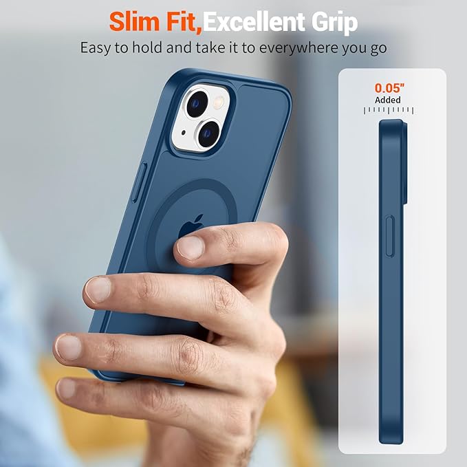 SUPFINE Magnetic for iPhone 15 Plus Case & iPhone 14 Plus Case with Screen Protector (Compatible with MagSafe)(Military Grade Drop Protection) Translucent with Anti-Fingerprint Phone Case,Deep Blue