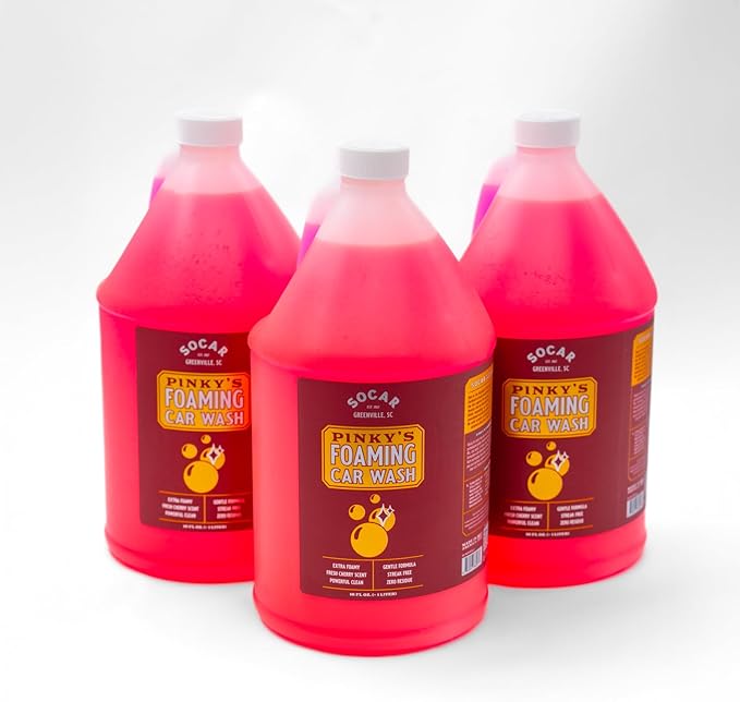 SOCAR Pinky’s Foaming Car Wash Soap. Detailers Choice, pH Balanced, Gentle, Safe On All Paint, Wax & Sealants. Cars, Trucks, RV’s, Boats. Case of 4 Gals Use in Foam Cannon & Bucket Wash