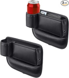 2Pcs Car Seat Gap Filler Organizer,Black Car Organizer with Cup Holder,Leather Car Seat Gap Plug with Storage Slot for Phones,Glasses,Keys,Cards