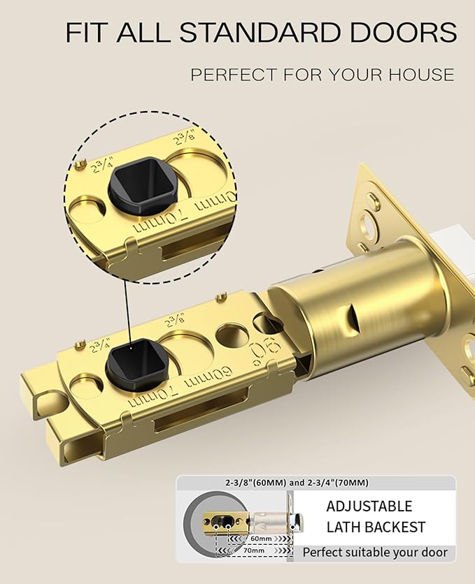 Asidrama 4 Pack Privacy Gold Door Knob with Lock, Brush Gold Door Knobs Interior for Bedroom or Bathroom, Heavy Duty Brush Gold Door Handle for Left Right Sided Doors