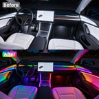 Acrylic Interior Car LED Lights with Remote and Wireless APP, Ambient Lighting Kits Fiber Optic Strip LEDs,16 Million Colors Music&DIY Function (8 in 1)
