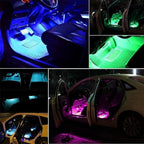Car LED Strip Light,Uniwit 4 Pieces DC 12V Multicolor Car Interior Music Light LED Underdash Lighting Kit with Sound Active Function and Wireless Remote Control Including Car Charger