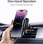 Car Phone Holder with Wireless Charger, Auto Clamping Car Mount, Fast Charging Phone Holder for iPhone & Android, Dashboard Windshield Air Vent Mount