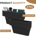 HARFINGTON 2pcs Car Seat Gap Filler Organizer 10.2 x 6.5 x 3.1 Inch ABS+Leather Universal Car Organizer Storage Box Between Seat and Console (Left+Right) with Cup Holders for Phone, Black