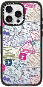 CASETiFY Impact iPhone 16 Pro Max Case [Slim/Compatible with Magsafe / 8.2 ft. 4X Military Grade Drop Protection] - Travel Stamps - Clear Black