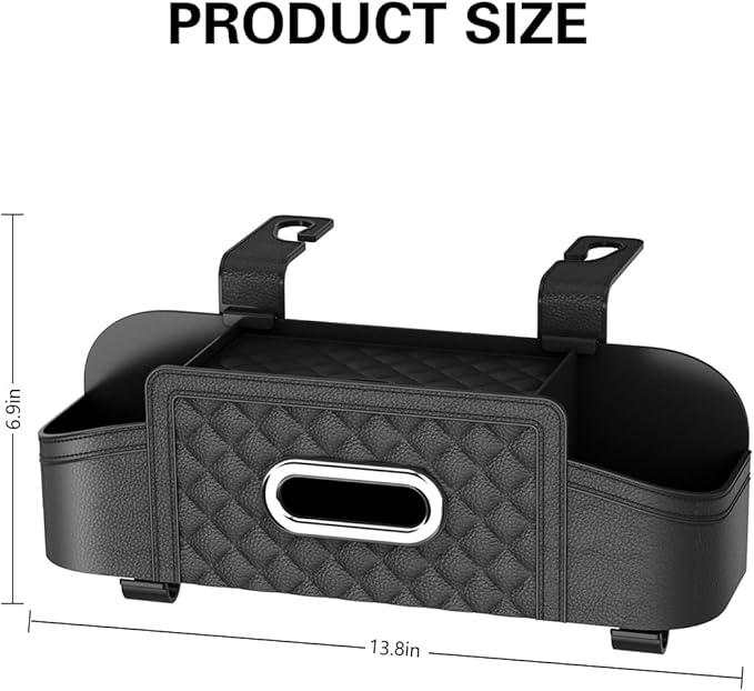 Mandark Car Headrest Backseat Organizer, Multifunctional Vehicle Seat Back Storage Box with Drink Cup Holder and Hooks, Automotive Travel Accessories, Universal for SUV, Sedan, Truck (Black)