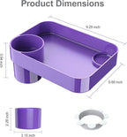 Car Seat Snack Tray for Toddlers - 3 Inch Cup Holder Fits Most Sippy Cups & Straw Bottles with Dip Well, Mess-Free Square Kids Travel Tray Road Trip Essentials, Purple