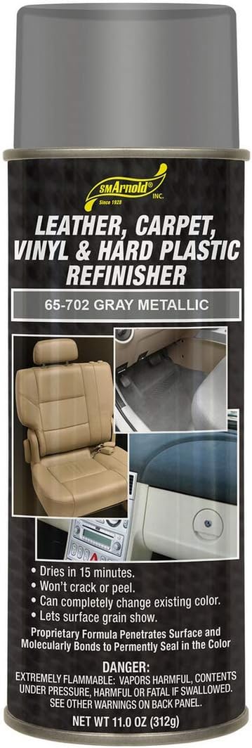S.M. Arnold Refinishing Spray Paint - GRAY METALLIC 11 Oz. - For Leather, Carpet, Vinyl, Metal, Plastic, Polycarbonate, Polypropylene, Acrylic, Lexan, Fiberglass | Pro Grade Aerosol Refinisher
