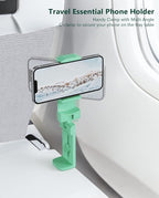 MiiKARE Travel Essentials Airplane Phone Holder, Universal Handsfree Phone Mount for Flying with 360 Degree Rotation, Travel Must Haves Phone Stand for Desk, Tray Table, Green