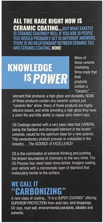 C6 Carbon Infused Automotive Paint Detailer Hardest Durable Protection and Shine for All Vehicles from UV, Acid Rain, Road Salt, Scuffs 16 oz. (C6D016)
