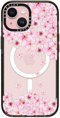 CASETiFY Impact iPhone 15 Case [4X Military Grade Drop Tested / 8.2ft Drop Protection/Compatible with Magsafe] - Sakura Cherry Saturday - Clear Black