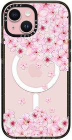 CASETiFY Impact iPhone 15 Case [4X Military Grade Drop Tested / 8.2ft Drop Protection/Compatible with Magsafe] - Sakura Cherry Saturday - Clear Black