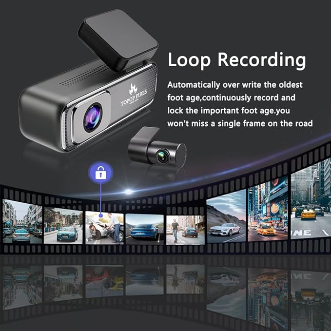 TOPOPFIRES Dash Cam Front and Rear,4K 60fps +1080P Dashcam,Dual Lens Dashcams for Cars with WiFi, Night Vision, 24H Parking Monitor, Loop Recording, G-Sensor, WiFi App Support,64GB Card Included