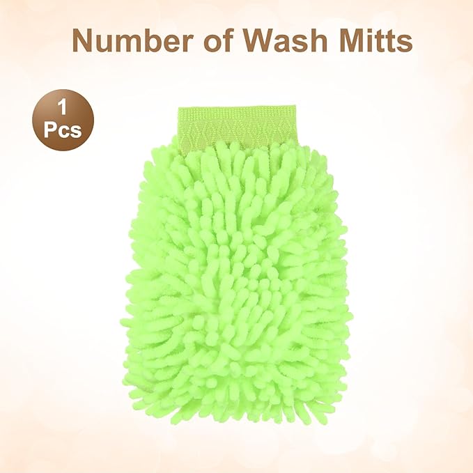 HARFINGTON Premium Chenille Microfiber Car Wash Mitts 9.8" x 7.9" Scratch Free Wash Gloves Absorbent Double Sided Plush Cleaning Drying Mitts for Car Washing Home Light Green