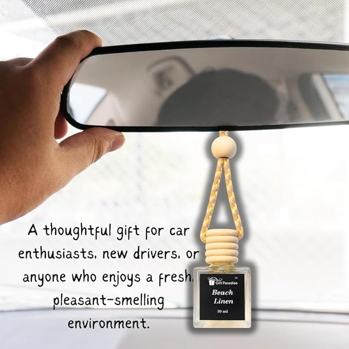 Beach Linen Car Freshener Set of 3 – Premium Hanging Air Fresheners with Velvet gift bag – Long Lasting Fresh Laundry & Ocean Breeze Scent for Cars, Closets & Small Spaces
