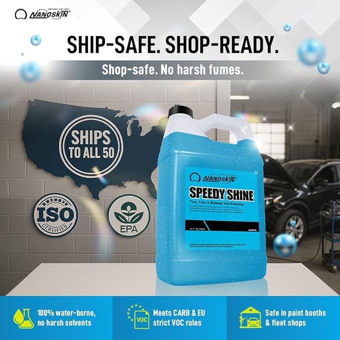 Nanoskin SPEEDY SHINE Exterior Tire & Trim Gel 55 Gallons - Restores and Conditions Faded Tires, Trim, Bumpers and Rubber for Car Detailing | Safe for Cars, Trucks, SUVs, Motorcycles, RVs & More