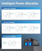 180W Retractable Car Charger Cigarette Lighter Splitter, 5 in 1 USB Fast Car Phone Charger with Retractable Cable 2 USB Ports, 2 Cigarette Lighter Socket with Separate Switch LED Voltmeter
