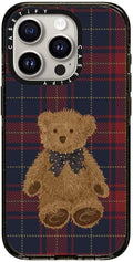 CASETiFY Impact Case for iPhone 15 Pro [8.2ft 4X Military Grade Drop Protection/Compatible with Magsafe] - Teddy Bear Plaid - Clear Black