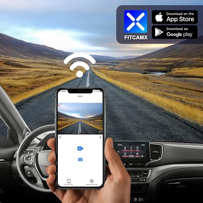 Fitcamx 4K Dash Cam Suitable for Honda Ridgeline 2017-2025 RT RTS Trail Sport Black Edition RTL (DZ-0337), OEM Look, UHD 2160P Video, WiFi & APP, Loop Recording, G-Sensor, Plug & Play, 64GB Card