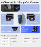 4K Dash Cam 360° View, 5 Channel Front and Rear Dash Camera for Cars, Built-in 5GHz Wi-Fi GPS, Voice Control, Free 128G Card,Night Vision,24H Parking Mode,G-Sensor