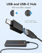 Powered USB 3.0 Hub, Wenter 48W 11-Port USB Hub Splitter (7 Faster Data Transfer Ports+ 4Pcs QC Charging Ports) with Individual LED On/Off Switches, USB Hub 3.0 Powered with Power Adapter