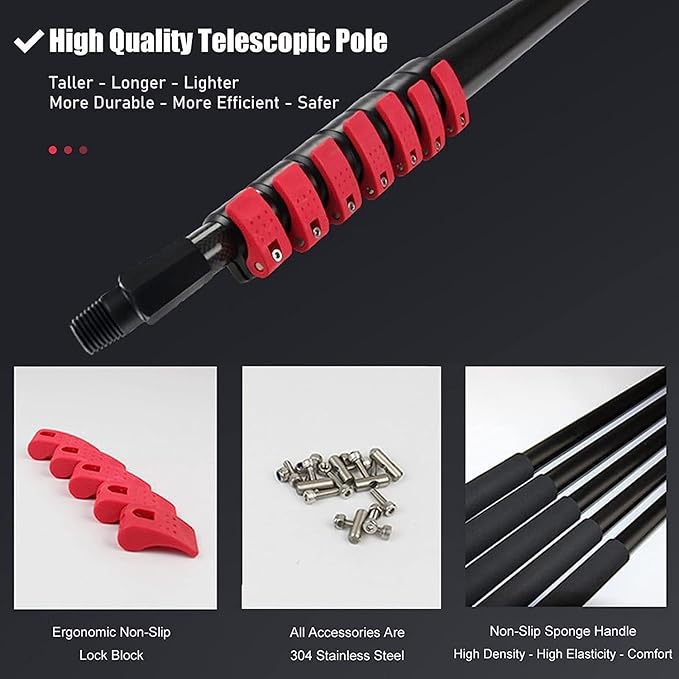 12ft-36ft Water Fed Pole Kit with Telescopic Brush for Window Cleaning, Car Wash & Solar Panels - Includes 20m Hose for Home & Commercial Use