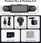 4 Channel Dash Cam 360° View, 1080P Front and Rear Inside, Left Right Dash Camera for Cars, Night Vision, WiFi & APP Control, G-Sensor, Loop Recording with 64GB SD Card (Y108WiFi+64G)