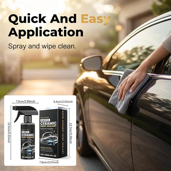 Rapid Ceramic Paint Sealant Spray, 2026 Upgraded Car Coating Spray for Shine & Protection, Gloss & Mirror Shine,Ultra Slick Finish Easy Car Coating (1 Set with Towel)