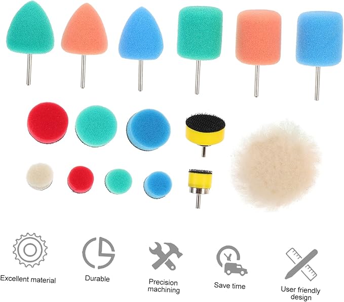 Healifty 4sets Polisher Equipment Car Polishing Pads Sponge Buffing Wheel Drill Kit Car Detailing Pads Kit 16pcs*4