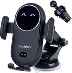 Wireless Car Charger Mount with Air Vent Clip & Suction Base, 15W Fast Auto-Clamping Charging Phone Holder for iPhone 17/16/15/14, Samsung S24/S23, etc.(Black)