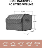 Owleys Foldable Trunk Organizer for Car - Collapsible Auto Trunk Organizer with Lid - Small and Large Cargo Organizer - Trunk Storage Box with 2 Compartments - Gray 17