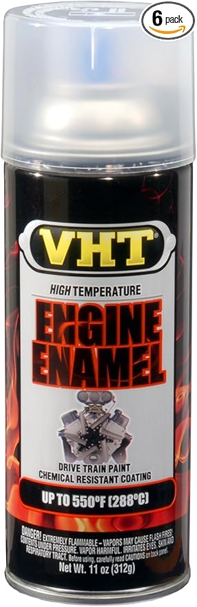 VHT SP145-6PK 550° Engine Enamel High Heat Spray Paint – Gloss Clear – 11 oz. Aerosol Can, Pack of 6