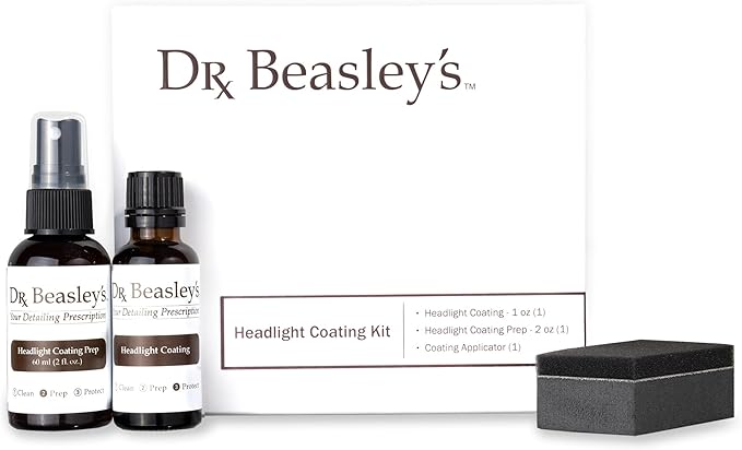 Dr. Beasley's Headlight Coating Kit for Auto - Hydrophobic Nano Ceramic Coating, Prevents Fogging and Hazing, UV Inhibitors, Easier Cleaning, Sheets Liquids, Blocks Contaminants