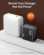 INIU 2 USB C Ports 65W GaN Charger - Compact Foldable PD PPS USB C Wall Charger for MacBook Pro/Air, Dell XPS 13, iPad Pro, Samsung Galaxy S23, Note 20/10+, iPhone 16/15/14, Steam Deck