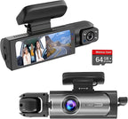 Dashcam Front and Inside,Car Camera Dash Cam for Cars,Driving Recorder with IR Night Vision,Loop Recording,Wide Angle Lens,3.16 Inch IPS Screen,Parking Mode (Silver)