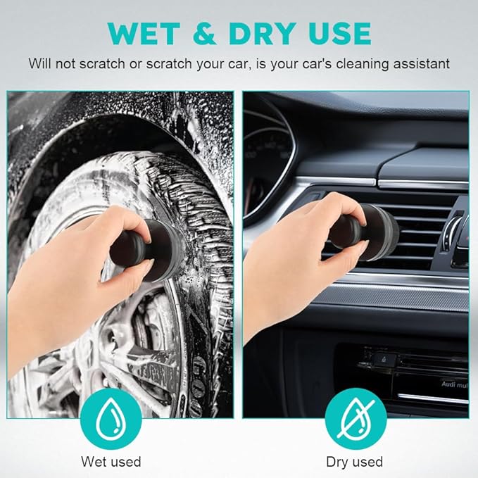 2 Pack Auto Detail Brushes, Tire Shine Applicator Brush, Automotive Tire Dressing Applicator Brush, High Density Portable Car Tire Brush with Seal Cover for Car Wash Kit(Black)